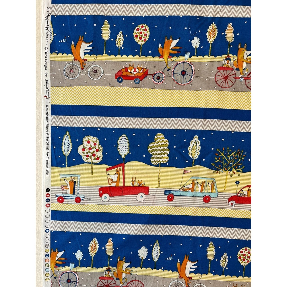 Fabric -OOP Free Spirit Dena Design Fox Transportation Playground Washed 62 x 43